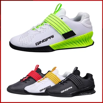 GINGPAI Унисекс, кожаные ботинки для приседания для спортзала, фитнеса, мужские профессиональные кроссовки для поднятия тяжестей с крючком-петлей, обувь для бодибилдинга.