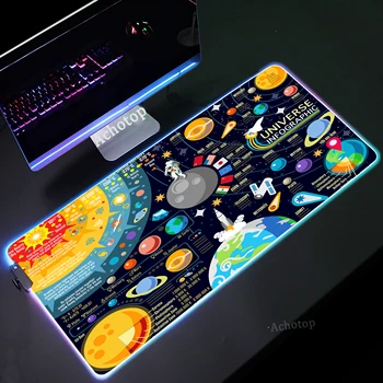 Солнечная система Большой RGB коврик для мыши XXL Офисный коврик для мыши Светодиодные накладки для игровой клавиатуры Коврик для компьютерного стола Противоскользящий резиновый ковер для стола