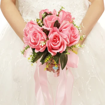 Букеты для невесты из искусственных цветов Предметы домашнего декора Новый французский стиль, 9-дюймовые винтажные Кремово-белые Свадебные Розы