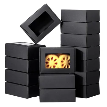 50 шт Мини-коробка из крафт-бумаги с окошком Подарочная упаковочная коробка Коробка для лакомств для домашнего мыла и конфет (черная)