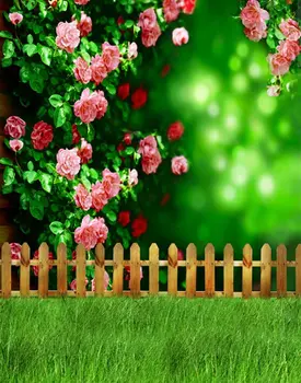 Забор из газонной травы размером 5х7 футов, Розовые цветы, фоновые рисунки, реквизит для фотосъемки, Студийный фон