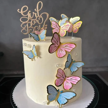 Фиолетово-розовое украшение торта в виде бабочки С Днем Рождения, Топпер для торта Ручной росписи Для свадьбы, Дня рождения, детского душа