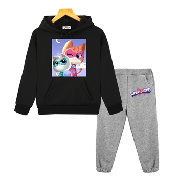 Комплекты детской бутиковой одежды Super Kitties с капюшоном, осенняя толстовка, флисовый пуловер с милым котом, куртка с капюшоном в стиле аниме, одежда для мальчиков и девочек