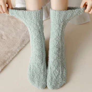 Зимние утепленные Теплые женские носки из кораллового флиса, Высококачественные Зимние ботинки, Носки для дома, носки для сна, Однотонные носки средней длины