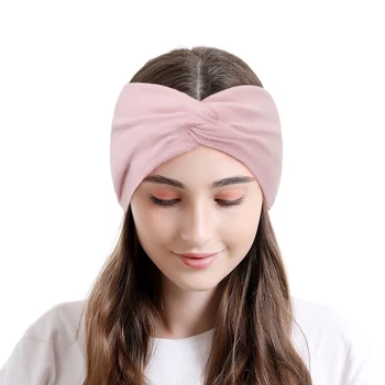 1 ШТ. Удобная мягкая вязаная хлопковая повязка на голову для девочек, Однотонная эластичная лента для волос для йоги с перекрестным узлом, женский головной убор, подарок на день рождения