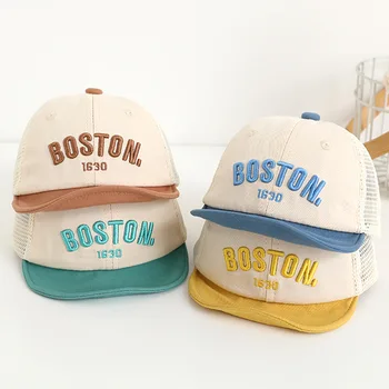 Детская бейсболка с корейскими буквами, Летняя уличная дышащая солнцезащитная шляпа для маленьких мальчиков и девочек, сетчатая шляпа-капот для малышей