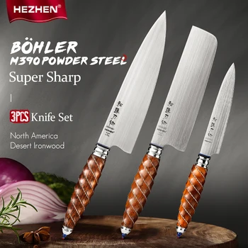Набор кухонных ножей HEZHEN 1-3 шт. для шеф-повара Sharp Cook BÖHLER M390 Инструменты из порошковой стали в подарочной коробке, ножи для нарезки ломтиками