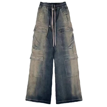 Дизайнерские Широкие брюки в стиле Хай-Стрит, Свободные Вылинявшие Повседневные Джинсы, Мужские брюки в стиле CleanFit, Мешковатые джинсы в стиле Хип-хоп