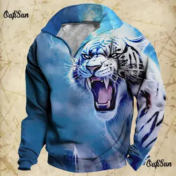 Толстовка с изображением животных для мужчин, 3D принт Тигра, Свирепый зверь, мужская одежда, осень-зима, пуловер с длинным рукавом, Свободная толстовка Оверсайз