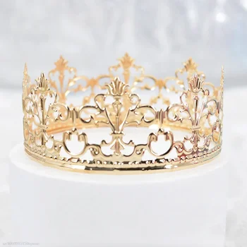 1шт Тиара Золотого цвета Корона Украшение для торта Декоративный Элегантный Свадебный торт Украшение для Дня рождения принцессы Принадлежности для вечеринок