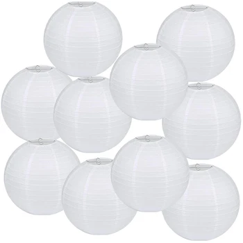 10 Упаковок 12-дюймовых белых бумажных фонариков, круглых китайских японских подвесных шариковых светильников-лампионов для Дня рождения, свадьбы, Рождественских вечеринок
