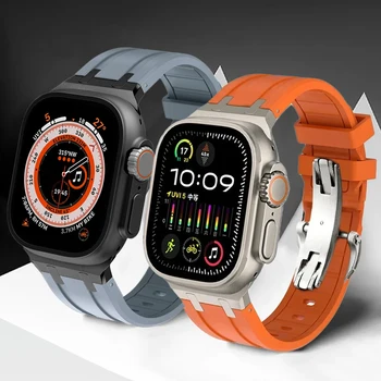 Спортивный ремешок для Apple Watch Ultra 2 49 мм Серии 9 8 7 45 мм Силиконовый Мужской Резиновый Ремешок для iwatch 9 8 6 5 4 SE 44 мм 42 мм Браслет