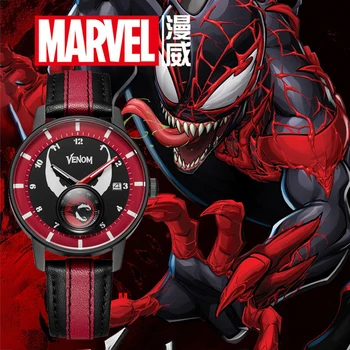 Официальные Часы Disney Marvel The Avengers VENOM SPIDER MAN Кварцевые Часы С Кожаным Календарем, Светящиеся 50-Метровые Водонепроницаемые Новые Relogio Masculino