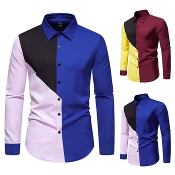 Новая мужская рубашка поло с цветным воротником и длинным рукавом 2023 года, приталенная рубашка с длинным рукавом, одежда из нетканых материалов