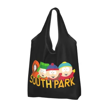 Многоразовые продуктовые сумки из мультфильма Southpark, аниме, Складная хозяйственная сумка, которую можно стирать в машине, Большая экологичная сумка для хранения, легкая