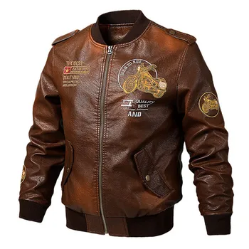 Модное винтажное пальто из искусственной кожи, красивая мотоциклетная мужская куртка из искусственной кожи, осень и зима, плюс бархатные толстые кожаные куртки-бомберы