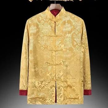 Китайская Традиционная униформа, верхняя рубашка для кунг-фу для мужчин, куртка для костюма Тан, мужская, по две с каждой стороны К низу рубашек