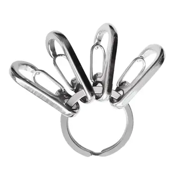 Круглое разъемное кольцо для ключей с 4 подвесными пряжками-защелками из нержавеющей стали