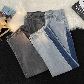 Уличная одежда, мешковатые расклешенные мужские джинсовые брюки, осенние Ретро Маленькие прямые джинсы, стрейчевые трендовые мужские повседневные длинные синие брюки B149