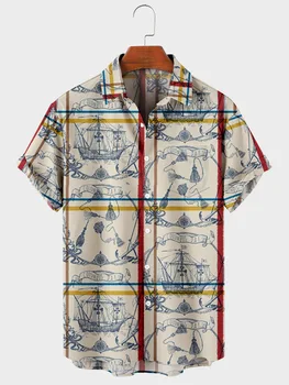 Мужская рубашка Y2k hombre с морским принтом, рубашка с короткими рукавами, мужская уличная летняя Гавайская пляжная винтажная рубашка Harajuku, мужская рубашка 2