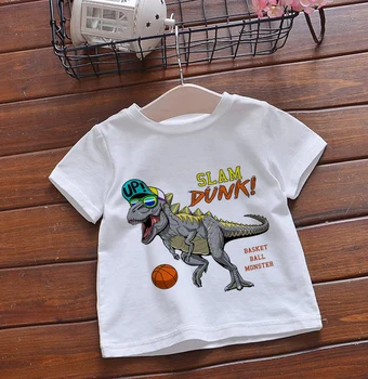 Одежда для девочек, летние футболки для маленьких мальчиков, футболки для малышей, мультяшные животные, Интересный принт динозавра, топы для отдыха, одежда