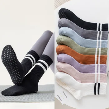 8 цветов хлопчатобумажных носков для йоги до середины икры, профессиональные нескользящие носки для пилатеса, спортивные носки для фитнеса, носки для занятий танцами, носки для пола