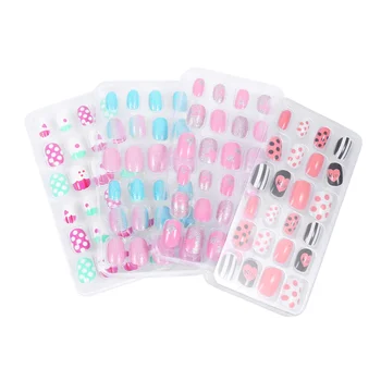 96 Шт. / 4 Детские накладные ногти, поддельные ногти для девочек, милый материал для защиты окружающей среды из АБС-пластика, искусственный