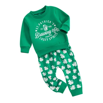 Комплекты штанишек для малышей, Пуловер, Толстовка, Брюки, Трилистники, Зеленый спортивный костюм, Одежда
