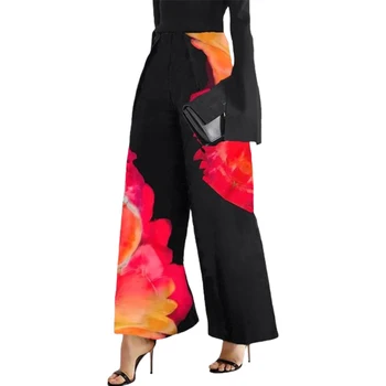 Lemongor/ Женские модные широкие брюки с высокой талией и цветочным принтом, новинка 2024 года, весенне-осенние Свободные повседневные универсальные брюки