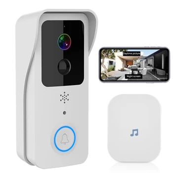 Видео Беспроводной Дверной звонок, Беспроводная Камера Smart Doorbell 1080P со Звуковым Сигналом, Функция Домофона, PR Обнаружение движения, HD Ночное видение