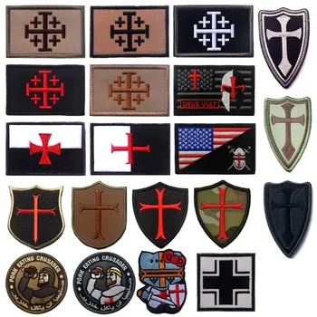 Нашивка с вышивкой рыцарей Тамплиеров, Крестовые походы, ИК-инфракрасная светоотражающая военно-тактическая боевая эмблема, значок, застежка на крючок из ПВХ