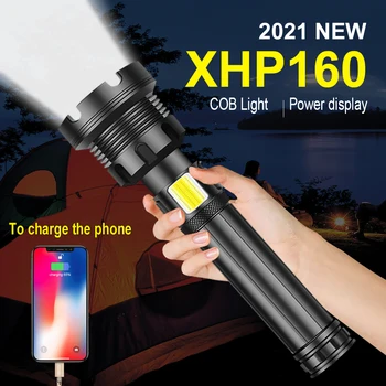 Высокая мощность XHP160 COB Супер Мощный Светодиодный Фонарик USB Перезаряжаемый XHP90 Тактическая Вспышка Zoom Светодиодный Фонарь Рабочая Лампа