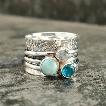 Роскошные кольца с кристаллами из зелено-голубого камня для женщин, обручальное кольцо с цирконием серебристого цвета