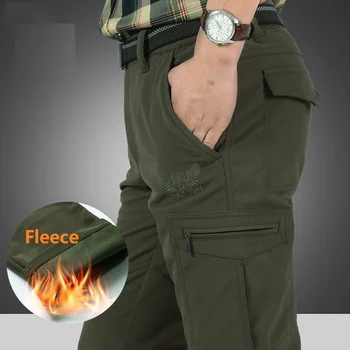 Утепленные флисовые теплые эластичные повседневные брюки мужские военные с карманами SoftShell, водонепроницаемые зимние брюки-карго, мужские длинные брюки