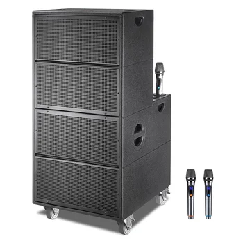 Активная акустическая система Big DJ Bass с линейным массивом динамиков 18 дюймов, перезаряжаемая батарея 12V/20A, караоке-динамик для вечеринок с двумя беспроводными микрофонами