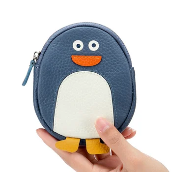 Милый кошелек с пингвином для девочек, женская мини-сумка для монет из натуральной кожи, креативные маленькие сумки для хранения, кавайный кошелек на молнии, кошельки