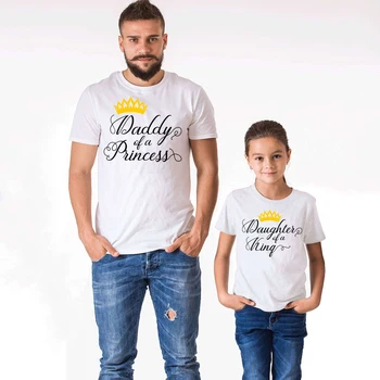 Футболки Daddy of A Princess, футболка Daddy and Me, футболка Daughter of King, Летняя семейная одежда с коротким рукавом