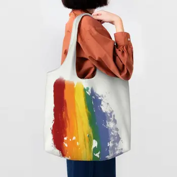 многоразовая ЛГБТ радужная сумка для покупок Женская холщовая сумка через плечо портативная Гей прайд бакалея Сумки для покупателей Сумки Подарки