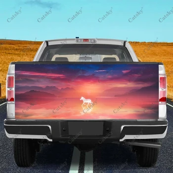 Картина с изображением лошади на закате, обертка задней двери грузовика, материал профессионального класса, универсальный, подходит для полноразмерных грузовиков, безопасен для автомойки