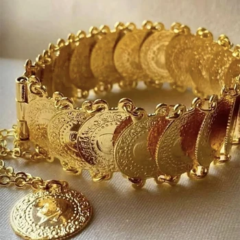 New Ottoman Turkish Totem Chain Bracelet Plating Gold Luxury Coin Cuff Bangles for Bridal Ethnic браслеты на руку женкие Bijoux