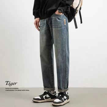 Новые свободные мужские джинсы, мужские брюки простого дизайна, весенние высококачественные универсальные повседневные прямые джинсовые брюки, прямые брюки D19