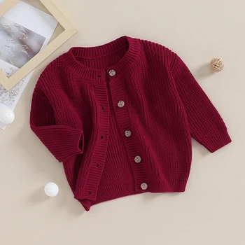 Вязаный кардиган для маленьких девочек и мальчиков, свитер с круглым вырезом, свитера с длинным рукавом и открытой передней частью, осенне-зимняя одежда