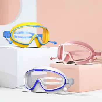 Очки для плавания в большой оправе, дайвинг С затычками для ушей, Противотуманные очки для плавания, Регулируемые очки для плавания с широким обзором Для детей/взрослых
