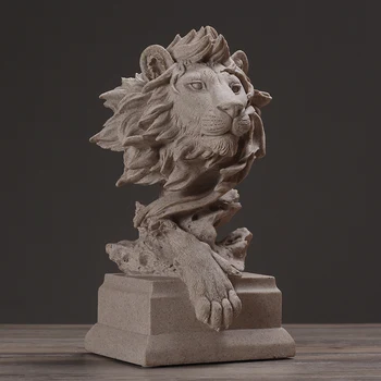 Абстрактная скульптура головы льва, бюст дикой природы из песчаника, произведение искусства из керамогранита, Сувенир, украшение для дома и офиса