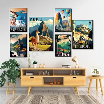 Никарагуа, Вьетнам, Дубай, Турция, Португалия, Греция, гора Фудзи и цветущая сакура, плакат с пейзажем тропического острова.