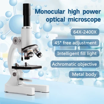 64X-2400X Монокулярный Оптический Микроскоп Для Детей Начальной школы Научный Экспериментальный Биологический Микроскоп Для Детей На День Рождения