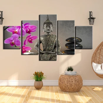 Популярная настенная художественная рамка, холст, модные плакаты, HD-принты, 5 штук картин, современные изображения Будды для гостиной