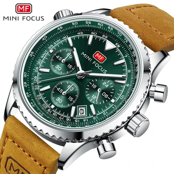 Модные спортивные часы MINI FOCUS для мужчин элитного бренда, многофункциональные кварцевые водонепроницаемые часы, ремень из натуральной кожи, светящийся 0463