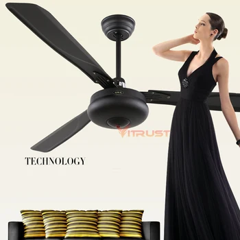 Потолочный вентилятор в столовой Современный черный потолочный вентилятор Ретро Металлический комнатный вентилятор с дистанционным управлением 42 дюйма 56 дюймов