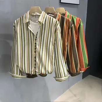 Мужская Элегантная блузка в полоску с цветным принтом, Одежда Idols, Халат, футбольные повседневные рубашки Оверсайз с длинным рукавом, E16